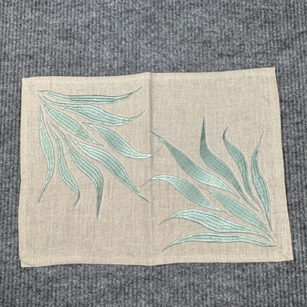 Viabrava 100%‎ Linen Embroidered Placemats Napkins 18 Pieces Botanical Tropical